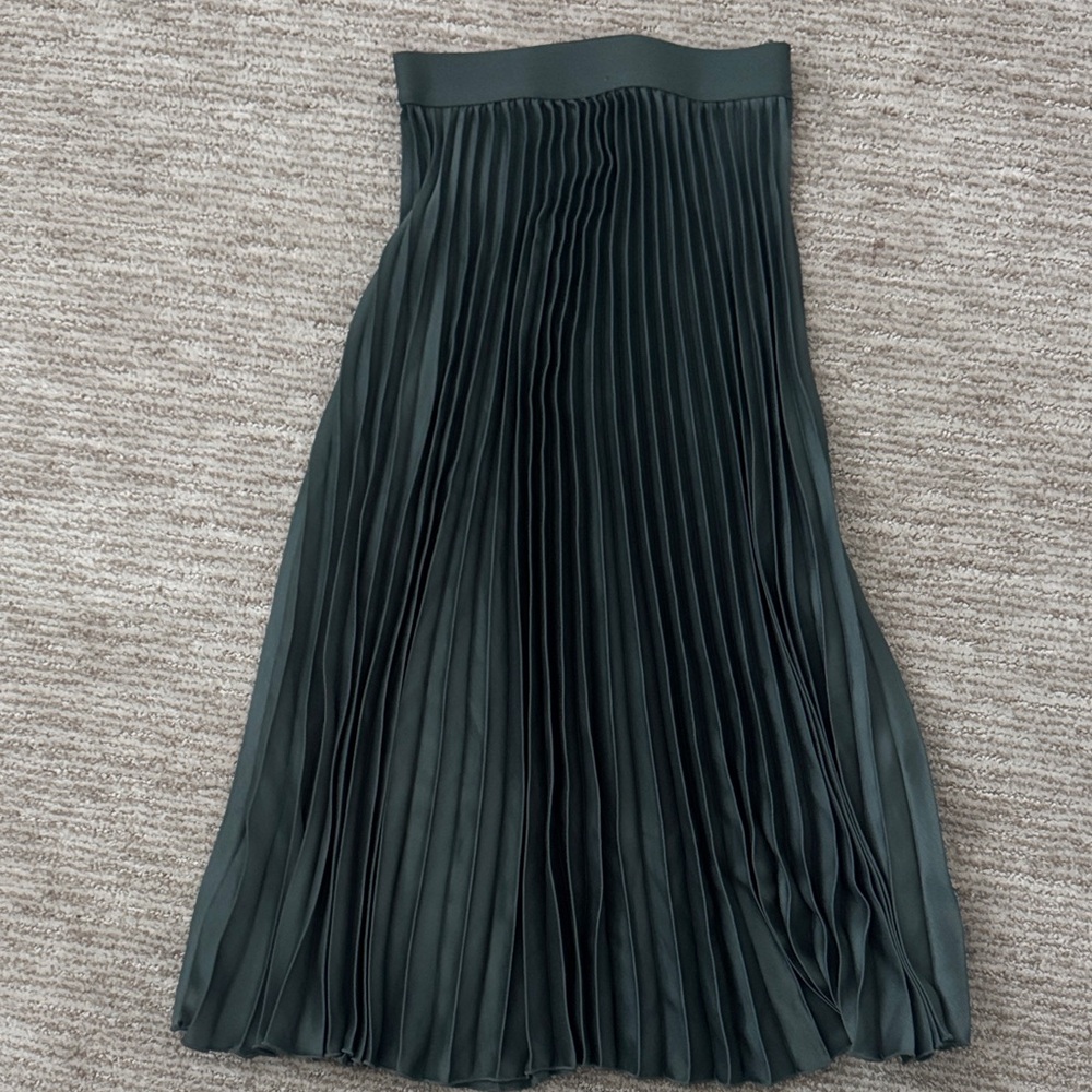 Zara Dark Green Pleated A-Line Skirt